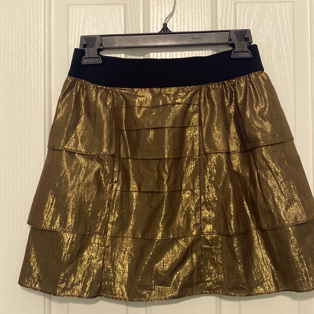BCBGeneration mini gold metallic ruffles/ tier skirt size S